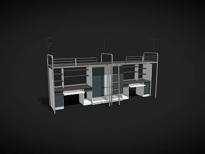 Practical Metal Frame Bunk Bed with Ladder Integrated Desk and Storage Cabinets 3d model