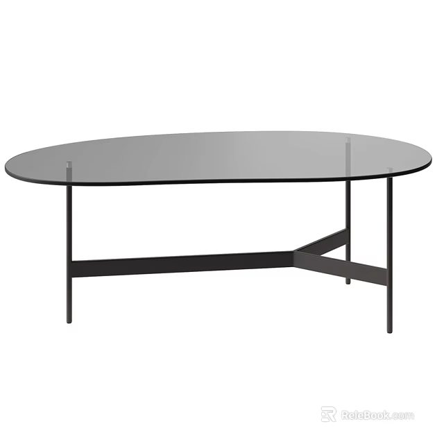 Modern Oval Coffee Table With Glass Top And Black Metal Frame 3d model 