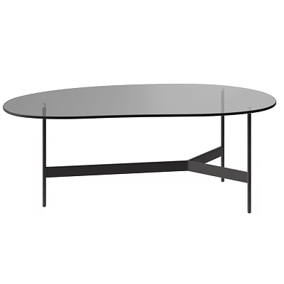 Modern Oval Coffee Table With Glass Top And Black Metal Frame 3d model