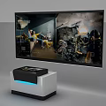 Game Console With Blue Light Connected To TV Showing Action Game Scenes 3d model