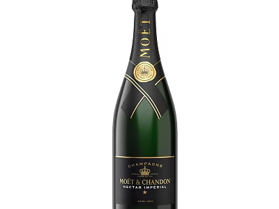 Elegant Wine Bottle And Glass With Moët Chandon Vintage Imperial Champagne Gold Label Design 3d model