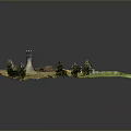 Wood and Stone Garden Model Design with Spiral Path and Decorative Structures in Green Landscape