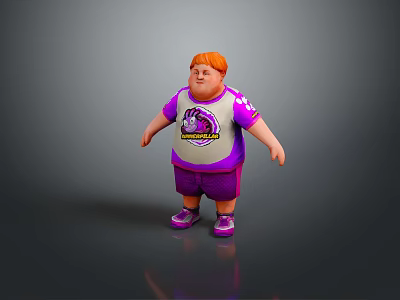 Man With Red Hair Wearing Purple And White T Shirt Purple Shorts And Purple Shoes 3d model