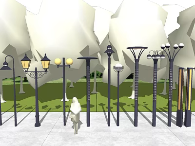 Various Outdoor Lights Styles With Modern And Classic Designs For Garden Pathway Illumination 3d model