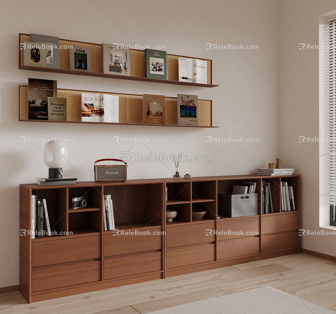 Low Bookcase Bookshelf Low Cabinet 3d model