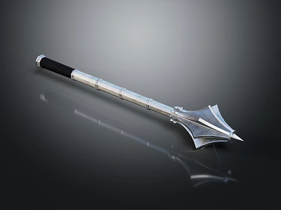 Silver Metal Weapon With Black Handle And Sharp Spearhead Design 3d model