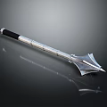 Silver Metal Weapon With Black Handle And Sharp Spearhead Design 3d model