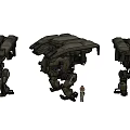 Game Movie Character Three Large Mechanical Mechs With Small Human Figure