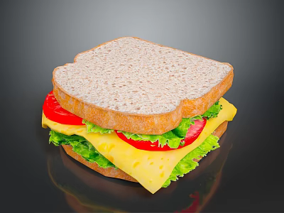 Dog Enjoying Fresh Whole Grain Sandwich With Lettuce Cheese And Tomato 3d model