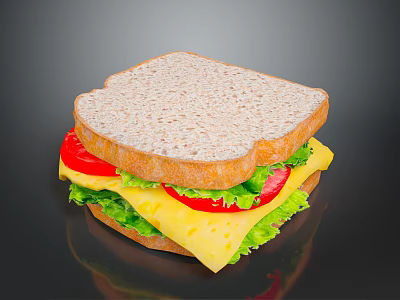 Dog Enjoying Fresh Whole Grain Sandwich With Lettuce Cheese And Tomato 3d model