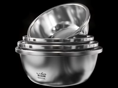 Stacked Lava Stainless Steel Bowls for Kitchen Utensils and Daily Use 3d model