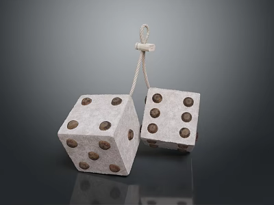 Dice Shaped Daily Life Items Connected by Rope With Holes on Surface Concrete Like Material 3d model