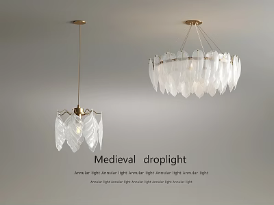 Medieval Style Droplight With Golden Frame And Leaf Shaped Glass Shades 3d model