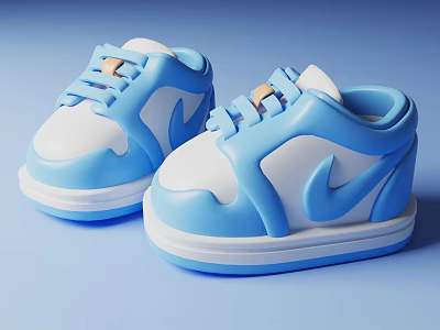 Blue And White Nike Swoosh Sneakers With Stylish Thick Sole Design 3d model