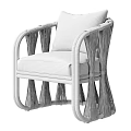 Modern Leisure Chair With Wooden Frame Woven Details And White Cushion