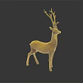 Realistic Brown Deer Sculpture With Large Antlers Standing On Gray Background