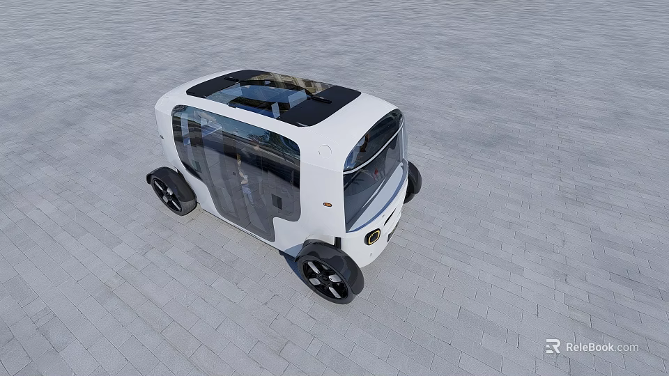 White Modern Compact City Car With Black Roof Transparent Windows And Futuristic Design 3d model 