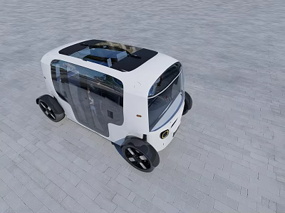 White Modern Compact City Car With Black Roof Transparent Windows And Futuristic Design 3d model