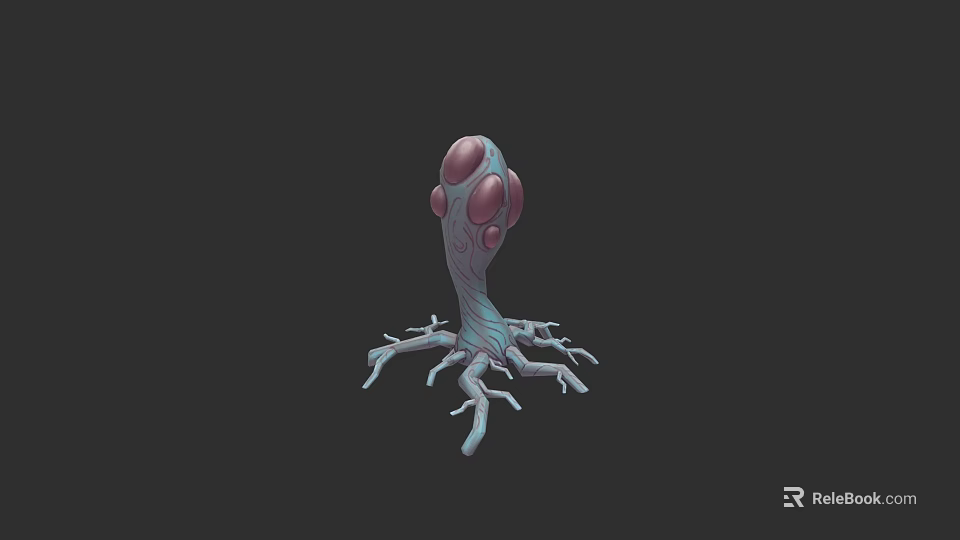 Fantasy Plant Drawing with Purple Bulbous Parts and Blue Root Like Branches 3d model 
