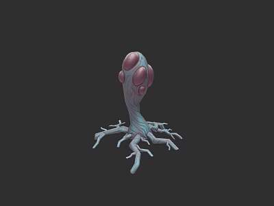 Fantasy Plant Drawing with Purple Bulbous Parts and Blue Root Like Branches 3d model