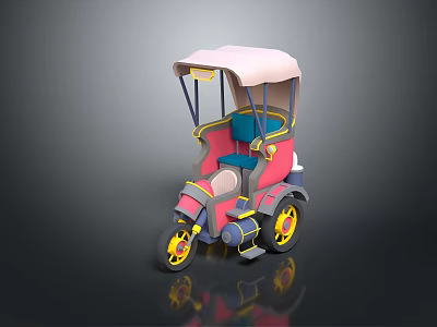 Stylized Tricycle With Pink Canopy Blue Seat And Yellow Wheels 3d model