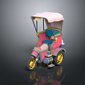 Stylized Tricycle With Pink Canopy Blue Seat And Yellow Wheels