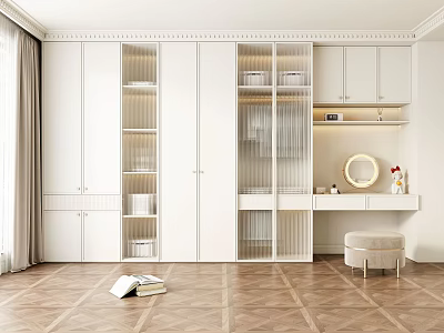 White Modern Wardrobe with Glass Doors and Dressing Table Mirror Interior Design 3d model