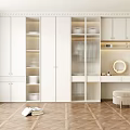 White Modern Wardrobe with Glass Doors and Dressing Table Mirror Interior Design
