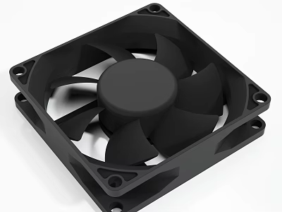 High Performance Industrial Equipment Cooling Fan With Black Square Frame And Metal Blades 3d model
