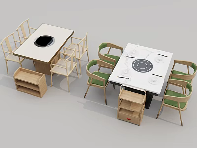 Modern Dining Table Set With White Tabletops Green Backrest Chairs And Side Cabinets 3d model