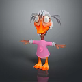 Cute Cartoon Duck Character With Gray Hair Orange Beak Pink Sweater And Outstretched Arms
