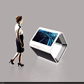 Public Facility Hexagonal Interactive Kiosk With Digital Touch Screen And Woman Using 3d model