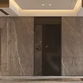 Elegant Modern Living and Dining Room Interior With Marble Wall Sofa and Dining Chairs