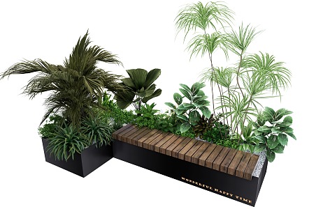 Landscape Seat Outdoor Bench Flower Box Bench Tree Pool 3d model