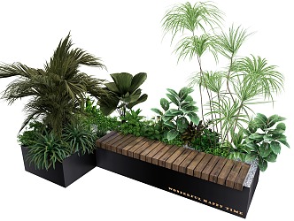 Landscape Seat Outdoor Bench Flower Box Bench Tree Pool 3d model