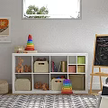 Kids Room White Storage Cabinet with Cubbies for Toy Organization and Colorful Bins