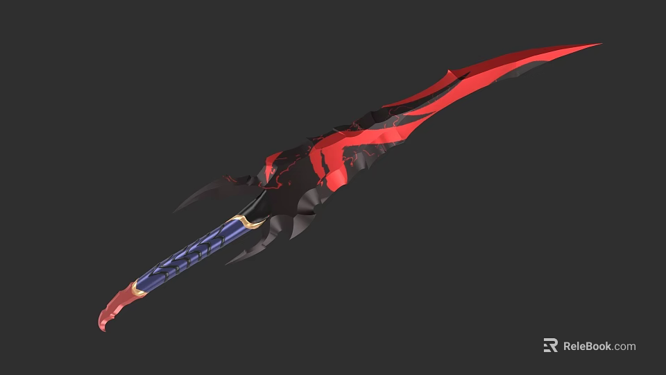 Red And Black Decorative Sword With Blue Wrapped Handle And Sharp Blade 3d model