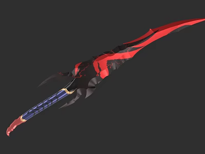 Red And Black Decorative Sword With Blue Wrapped Handle And Sharp Blade 3d model