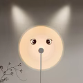 Cute Cartoon Face Floor Lamp With Round Lampshade Warm Light Gray Wall And Plant Branch