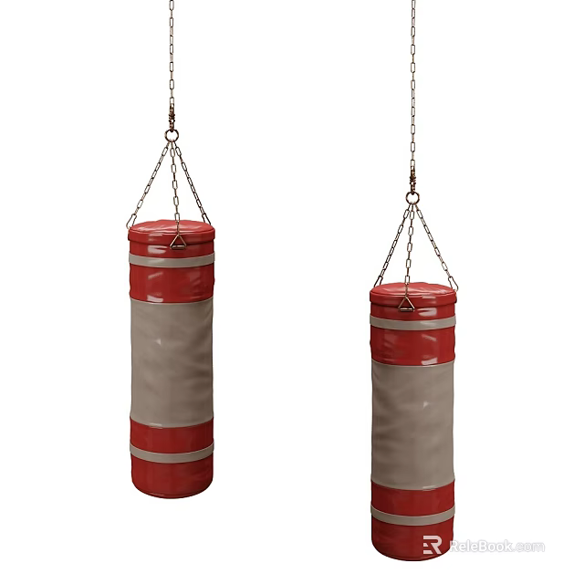 Hanging Punching Bags For Sports Training Red And Beige With Chains 3d model 