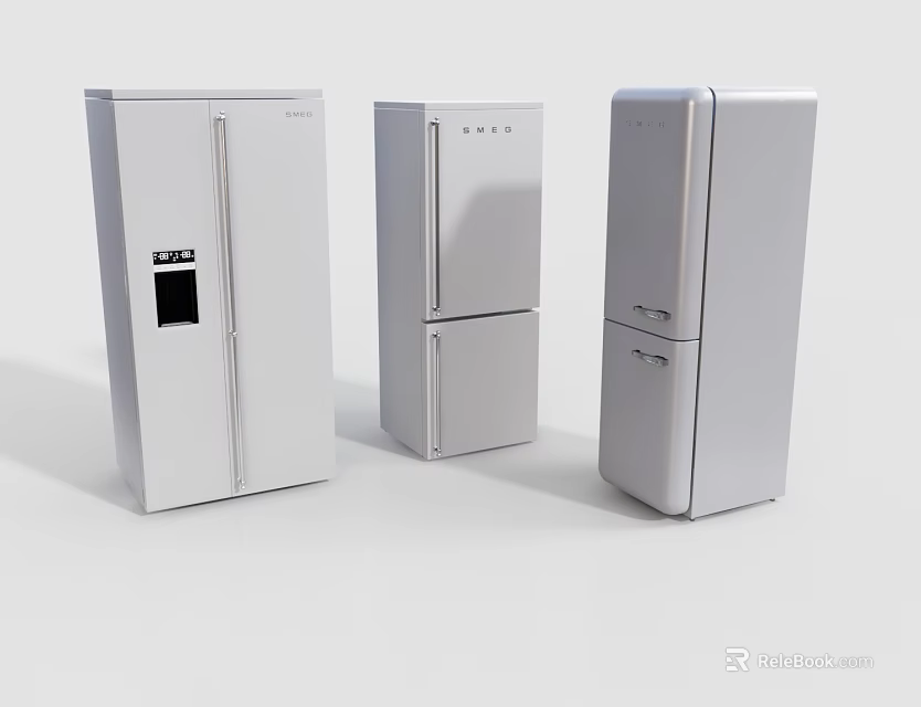 Three Different Styles Of Modern White Refrigerators Freezers For Home Use 3d model 
