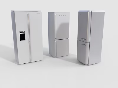 Three Different Styles Of Modern White Refrigerators Freezers For Home Use 3d model