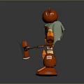 Red Bear Robotic Character with Green Cape and Orange Armor Features 3d model