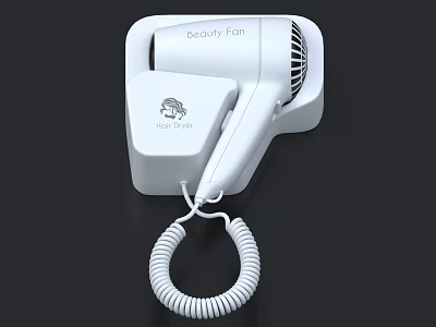 Sleek White Wall Mounted Hand Dryer With Coiled Cord And Modern Design 3d model