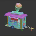 Colorful Pink And Blue Ice Cream Cart With Delicious Ice Cream Cone On Top