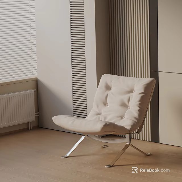 Modern Minimalist Accent Chair With Padded Cushion And Metal Legs In Light Beige 3d model 
