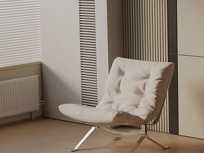 Modern Minimalist Accent Chair With Padded Cushion And Metal Legs In Light Beige 3d model
