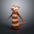 Cartoon Brown Beige Striped Rodent Character With Sharp Teeth Pink Nose Big Eyes Red Paws
