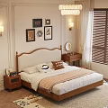 Mid Century Solid Wood Upholstered Double Bed With Comfortable Bedding For Warm Cozy Bedroom Decor