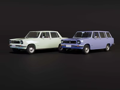 Vintage Two Cars With Light Green Sedan And Purple Wagon Design 3d model